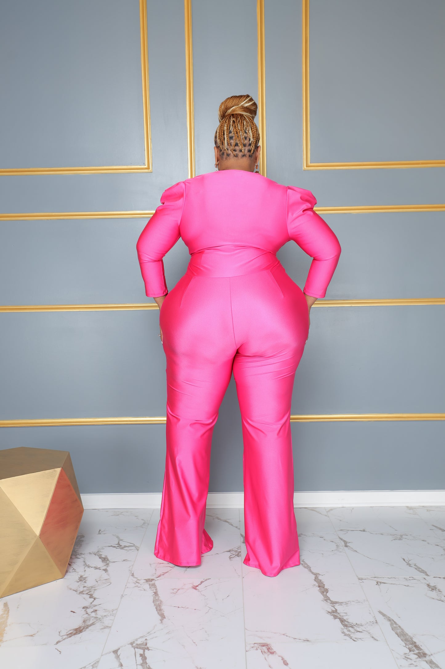 Hot Pink Draped Shoulder Jumpsuit