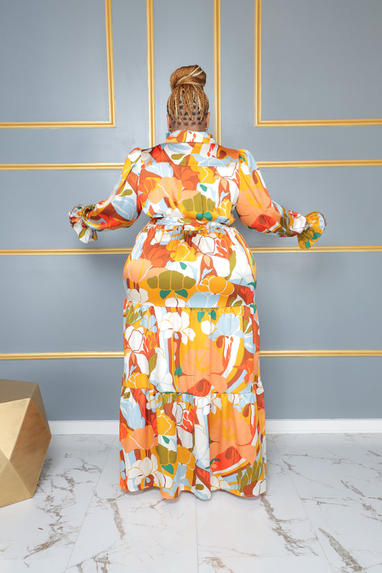 Load image into Gallery viewer, Orange Autumn Floral Dress
