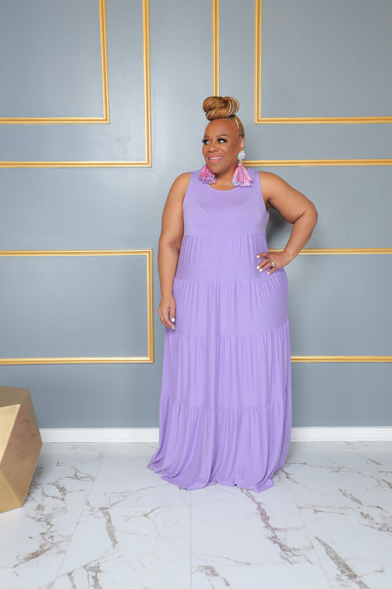 Lilac Sleeveless Tiered Dress