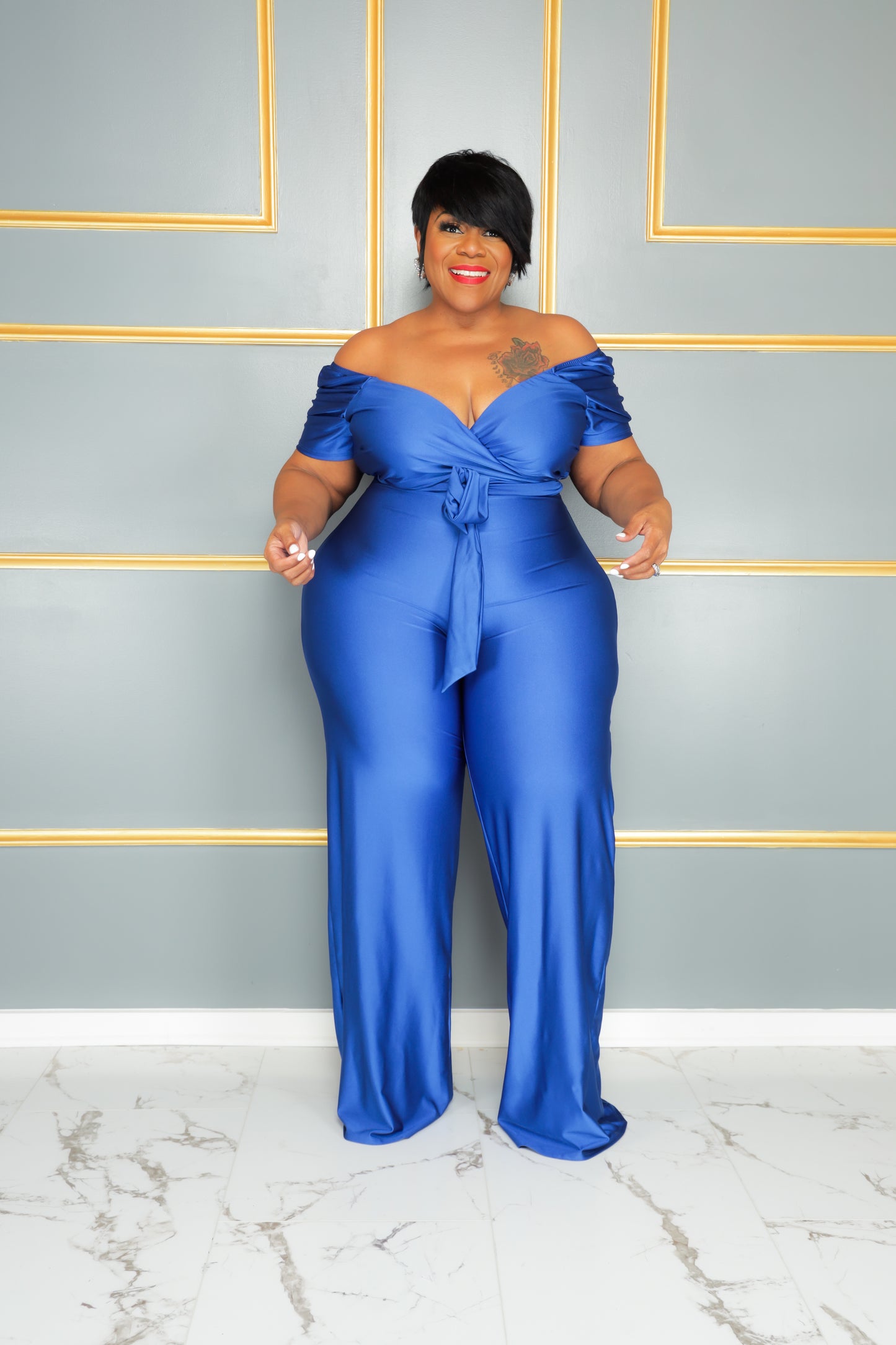 Load image into Gallery viewer, Royal Blue Off The Chain Jumpsuit
