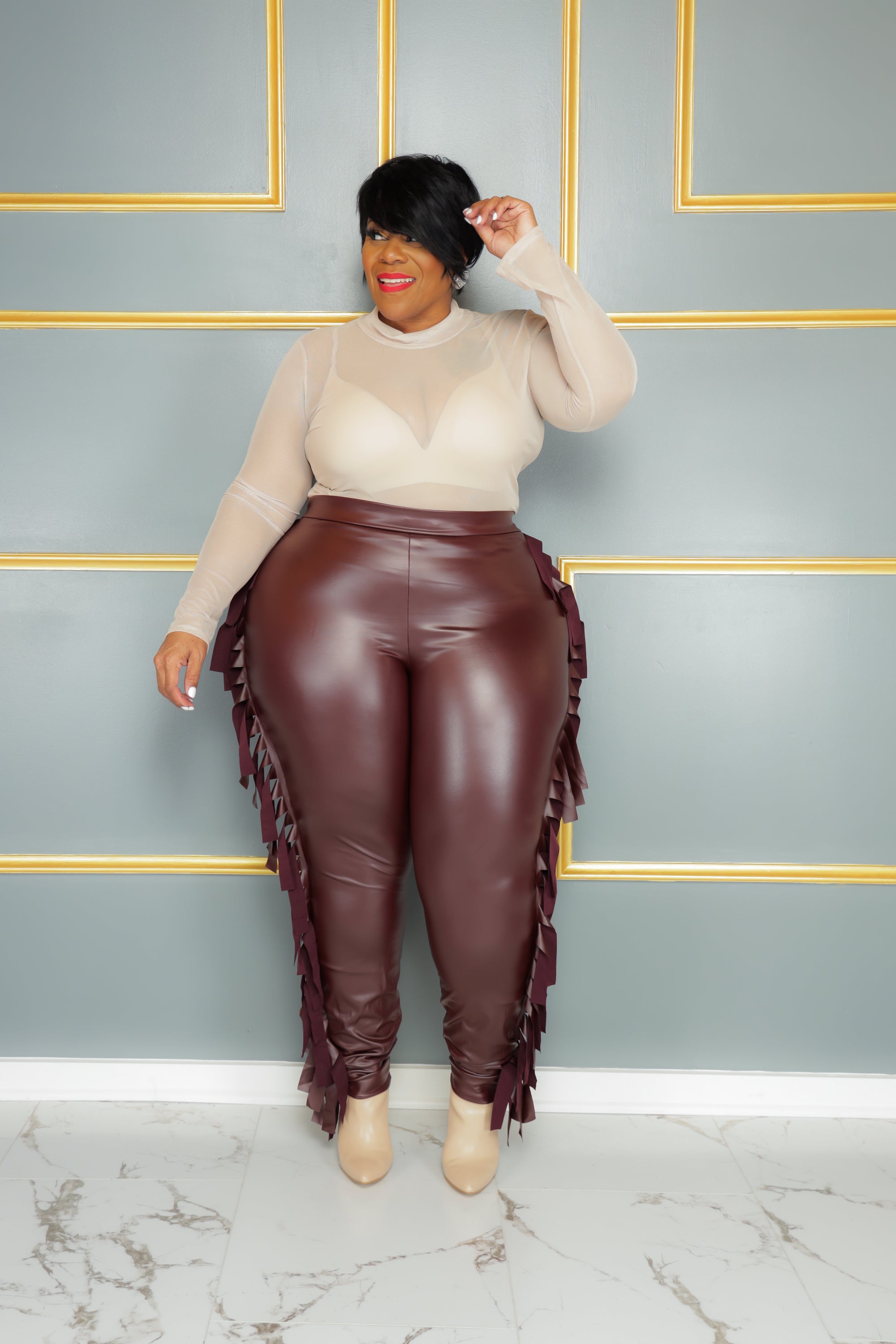 Curvy leather leggings best sale