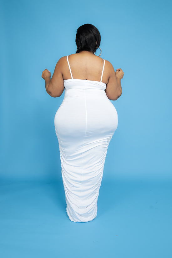 White Shirred Maxi Dress