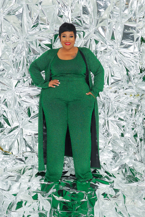 Emerald Gleam Cardigan Pant Set