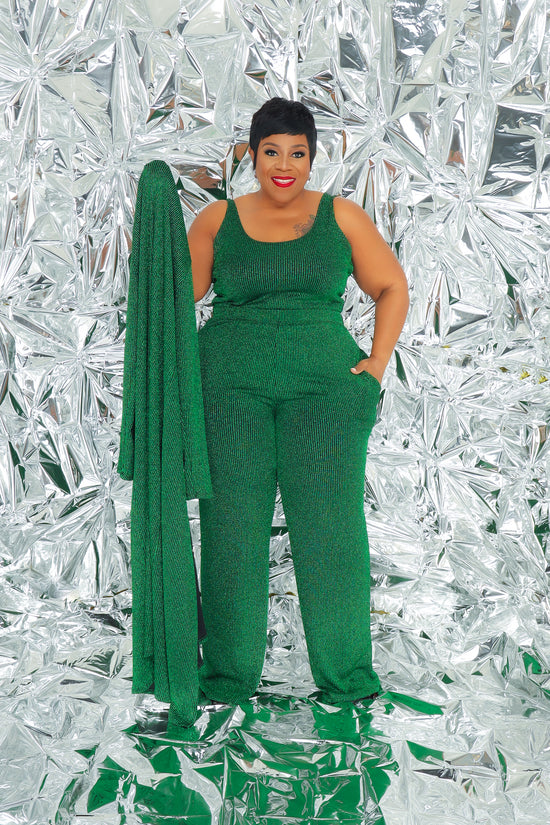 Emerald Gleam Cardigan Pant Set