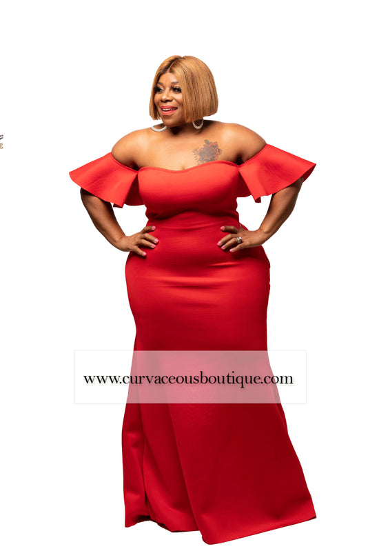 Red Angel Ruffle Rear Gown