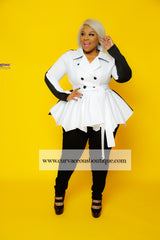 White & Black Eden Peplum Jacket