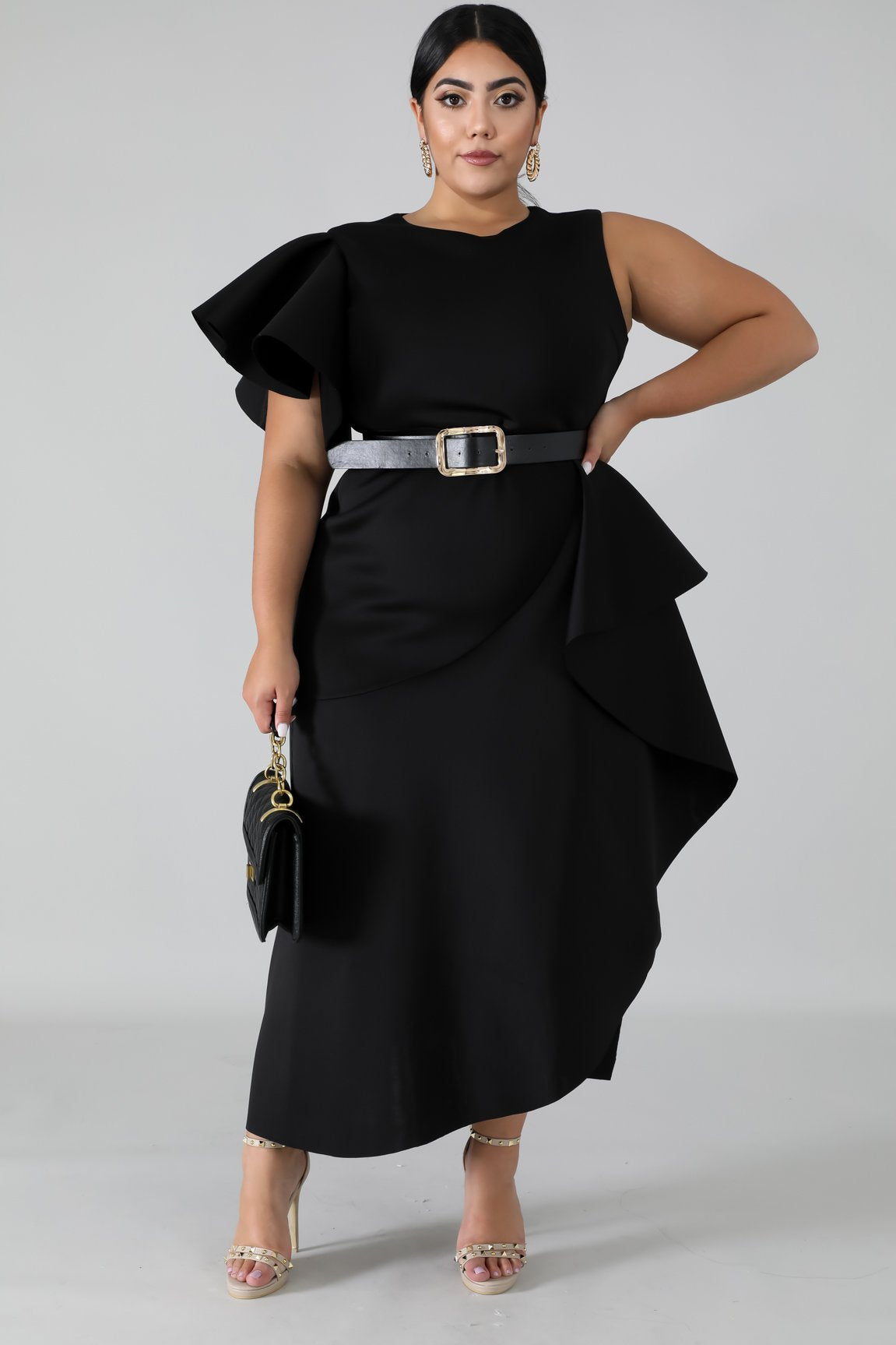 Black Davina Belt Dress