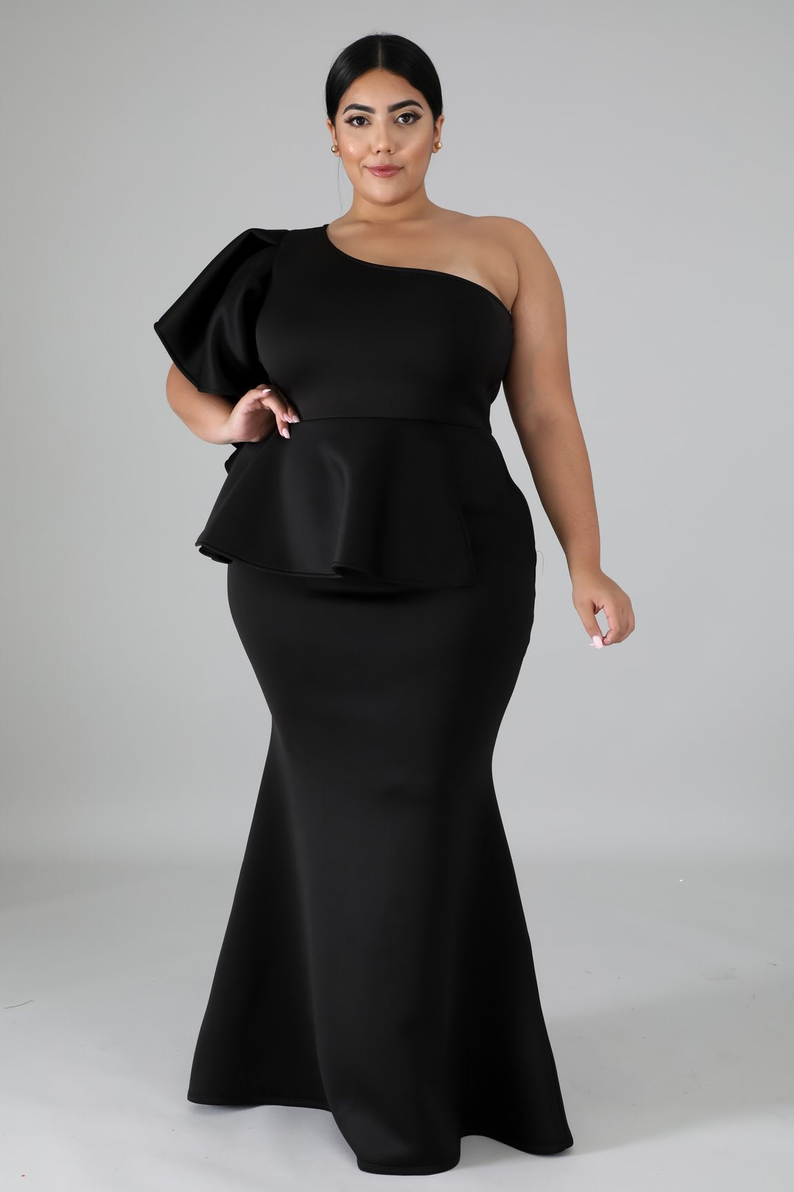 Black Denise Peplum Gown