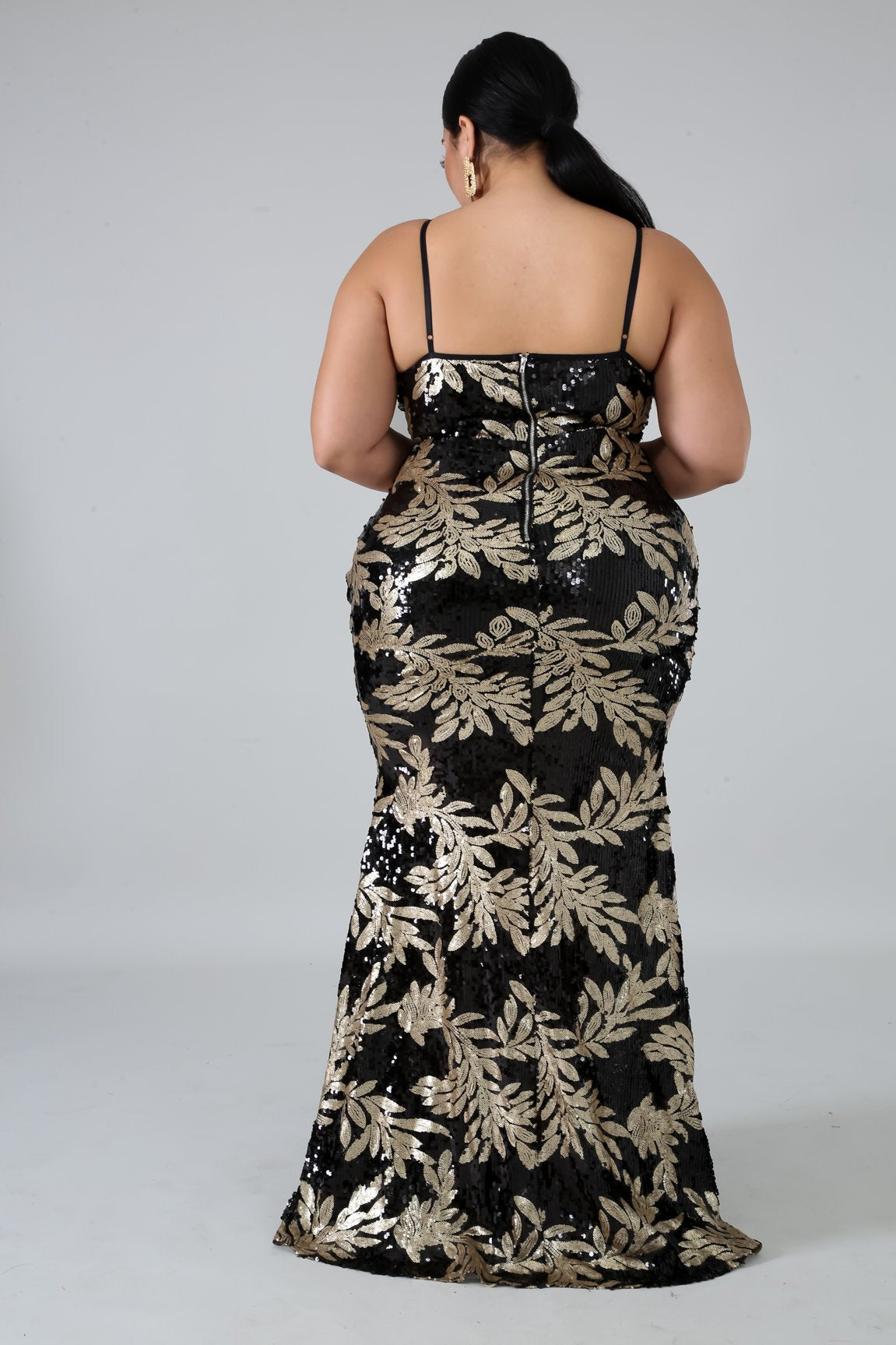 Black Addison Leaf Sequin Gown