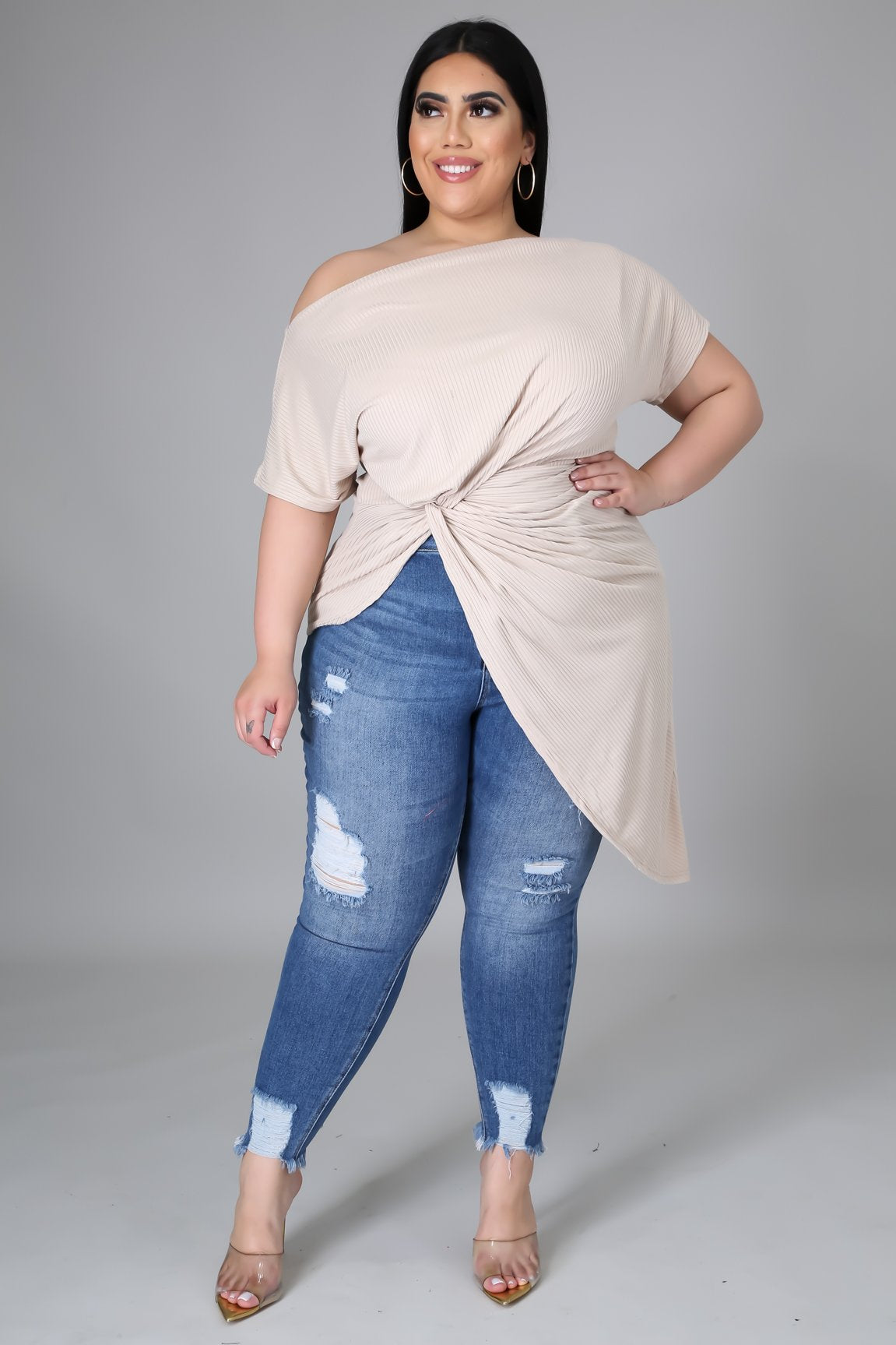 Beige Twist Knot Top