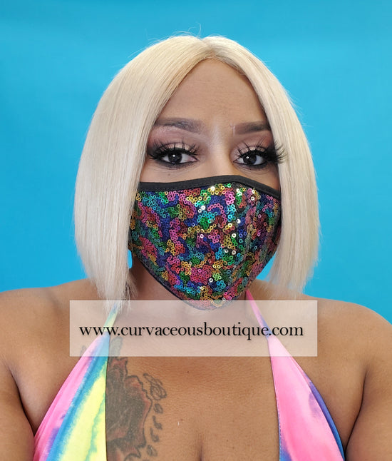 Rainbow Sequin Face Mask