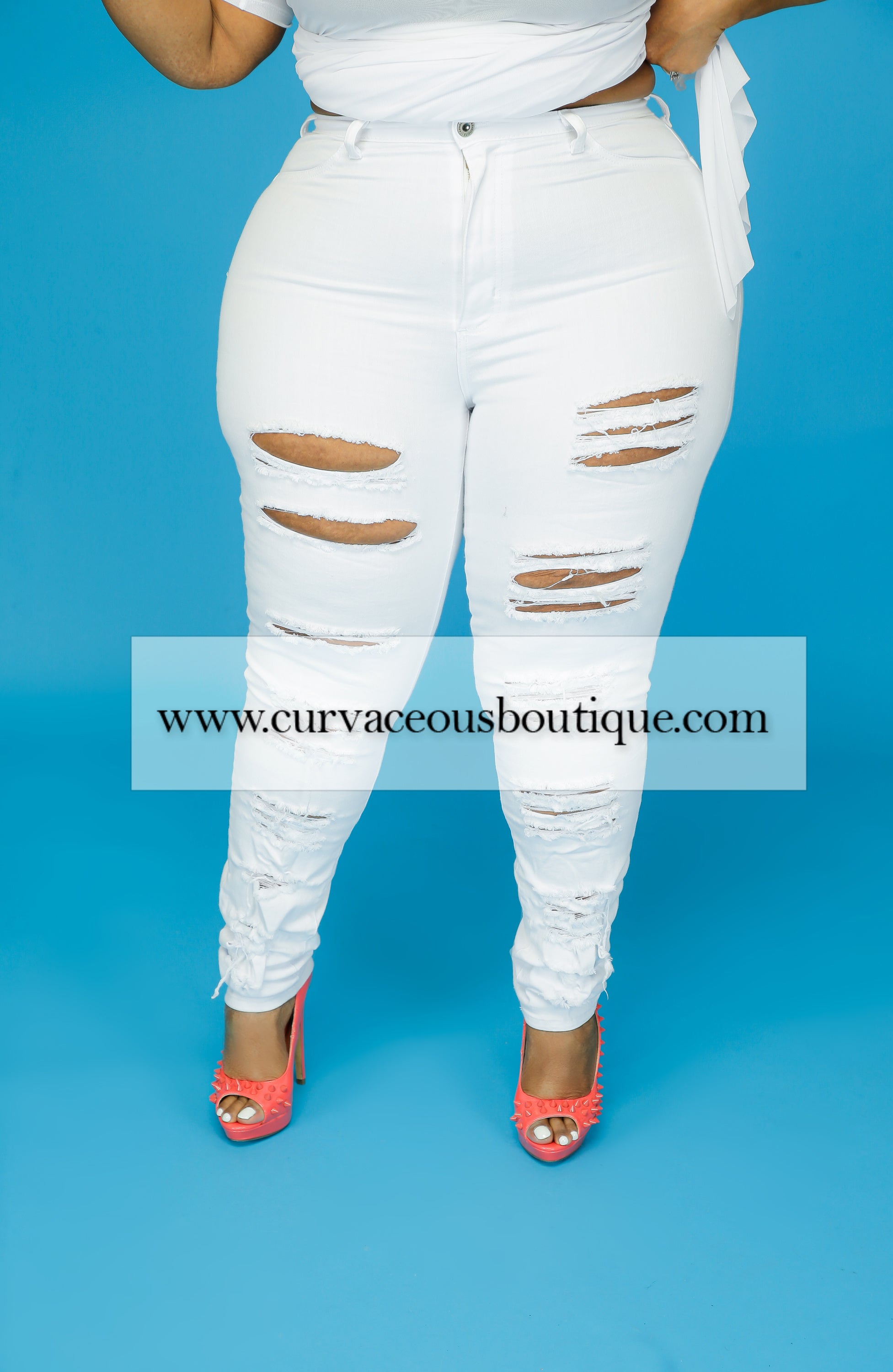 White Double Side Ripped Jeans