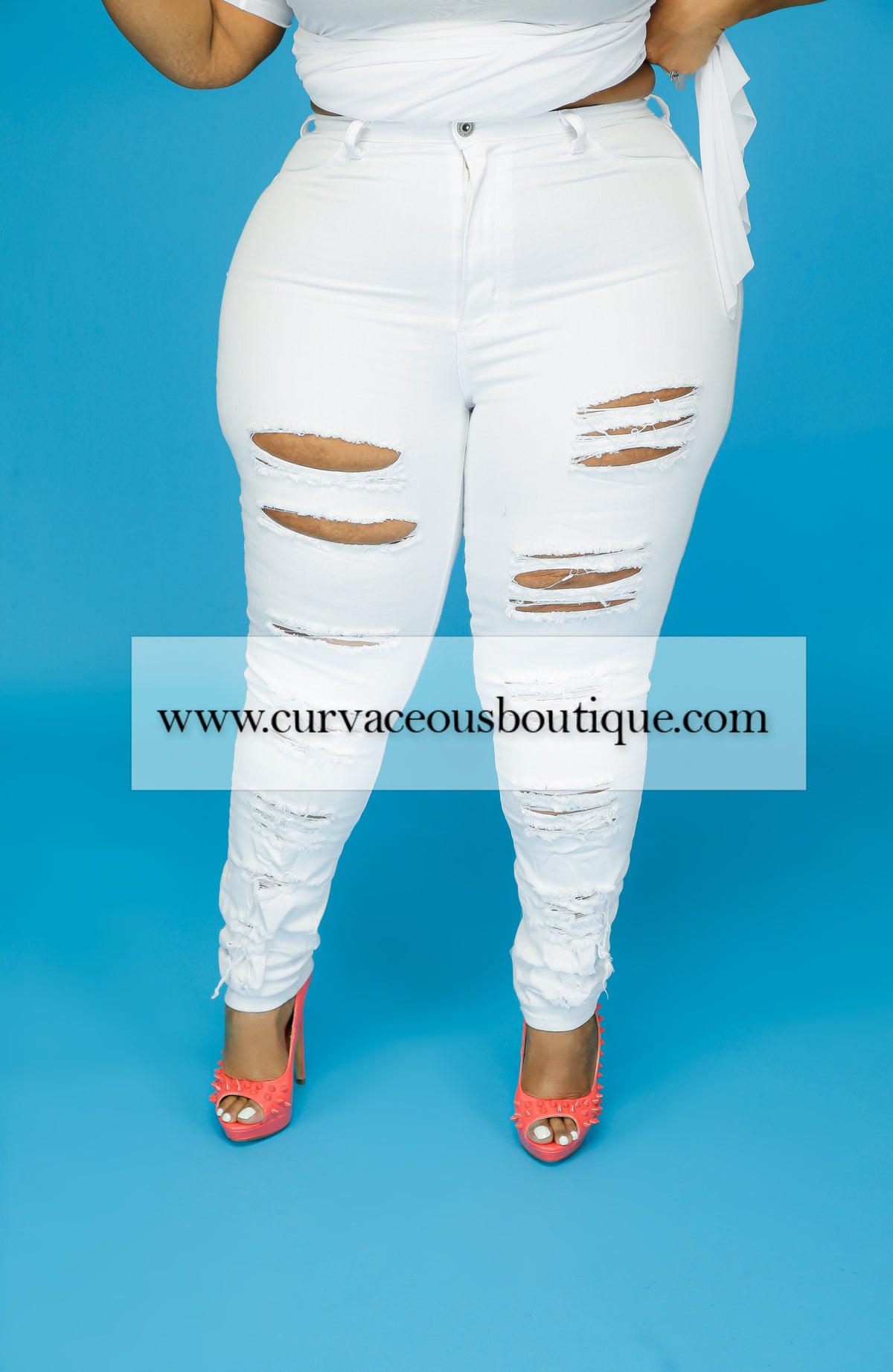 White Double Side Ripped Jeans