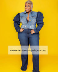 Dark Puff Sleeve Denim Jacket