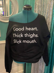 Black Good Heart Off Shoulder Sweatshirt