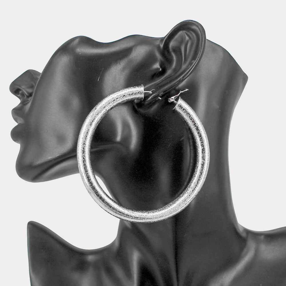 Load image into Gallery viewer, Large Frosted Metal Hoop Earrings
