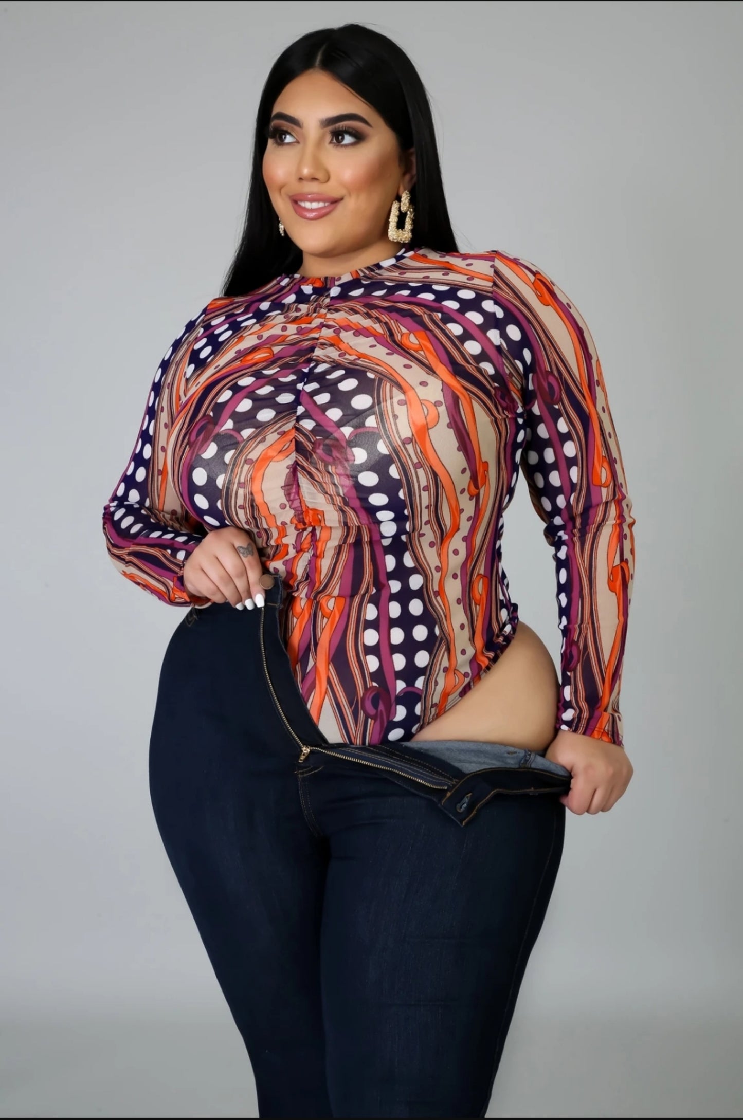 Navy Blue Polka Dot Bodysuit