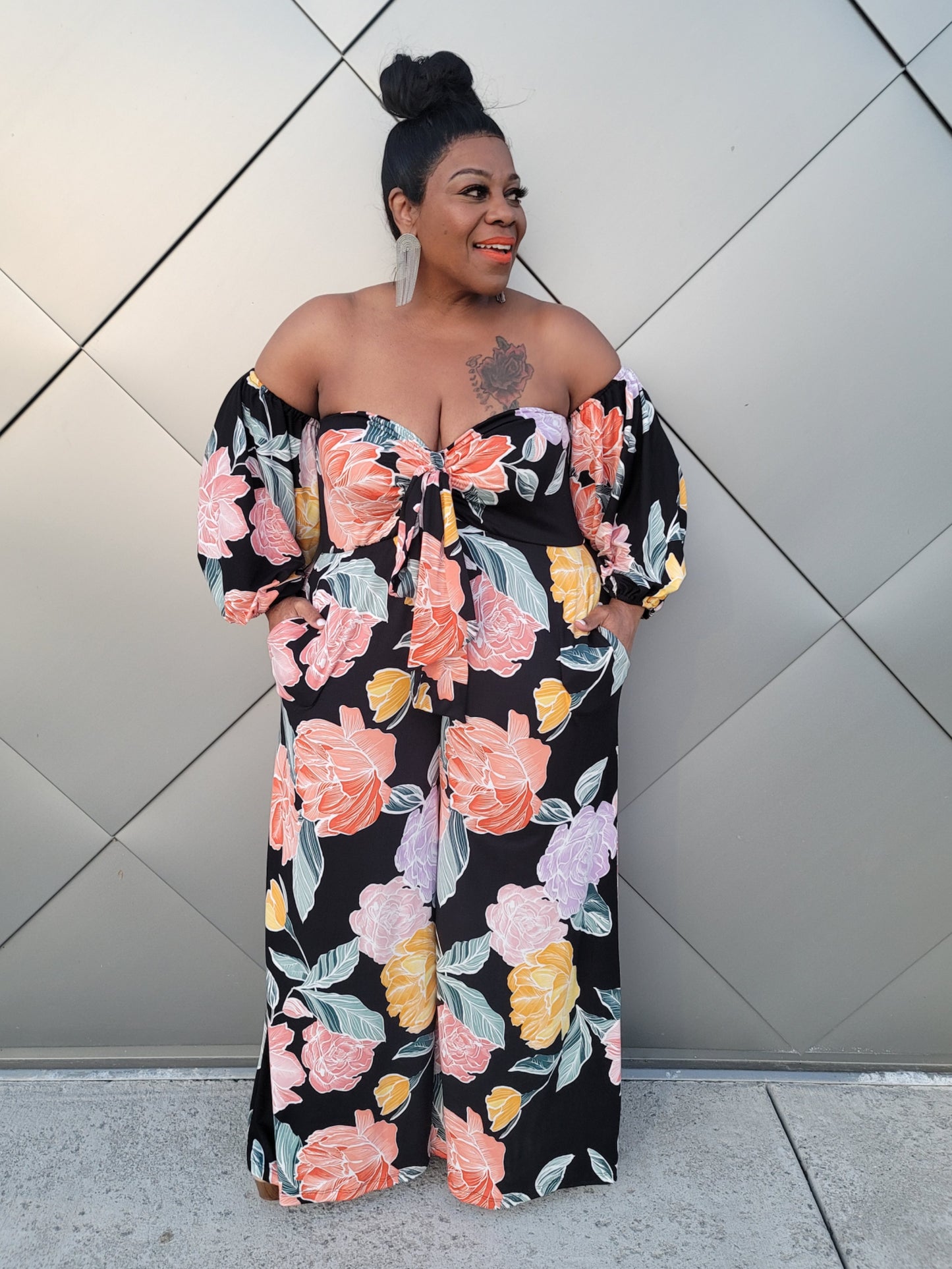 Load image into Gallery viewer, Floral Tied Off-Shoulder Jumpsuit
