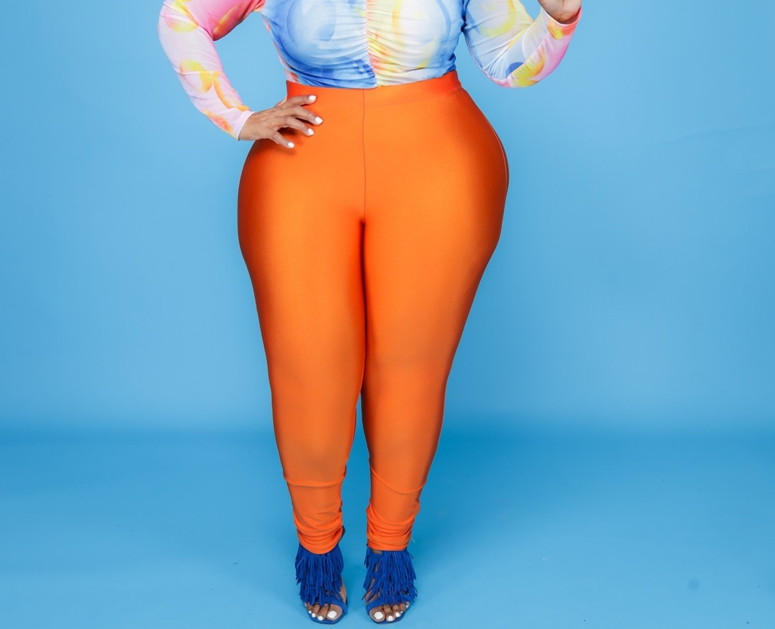 Buy Shiny Spandex Lycra Orange Colour XL Size Leggings for Women at