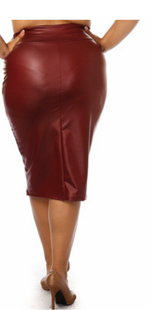 Burgundy Faux Leather Pencil Skirt