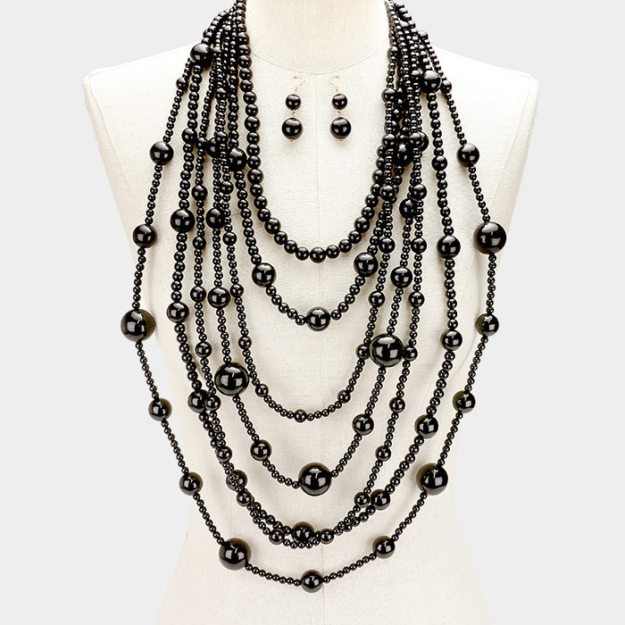 Black Chanel Pearl Necklace Set