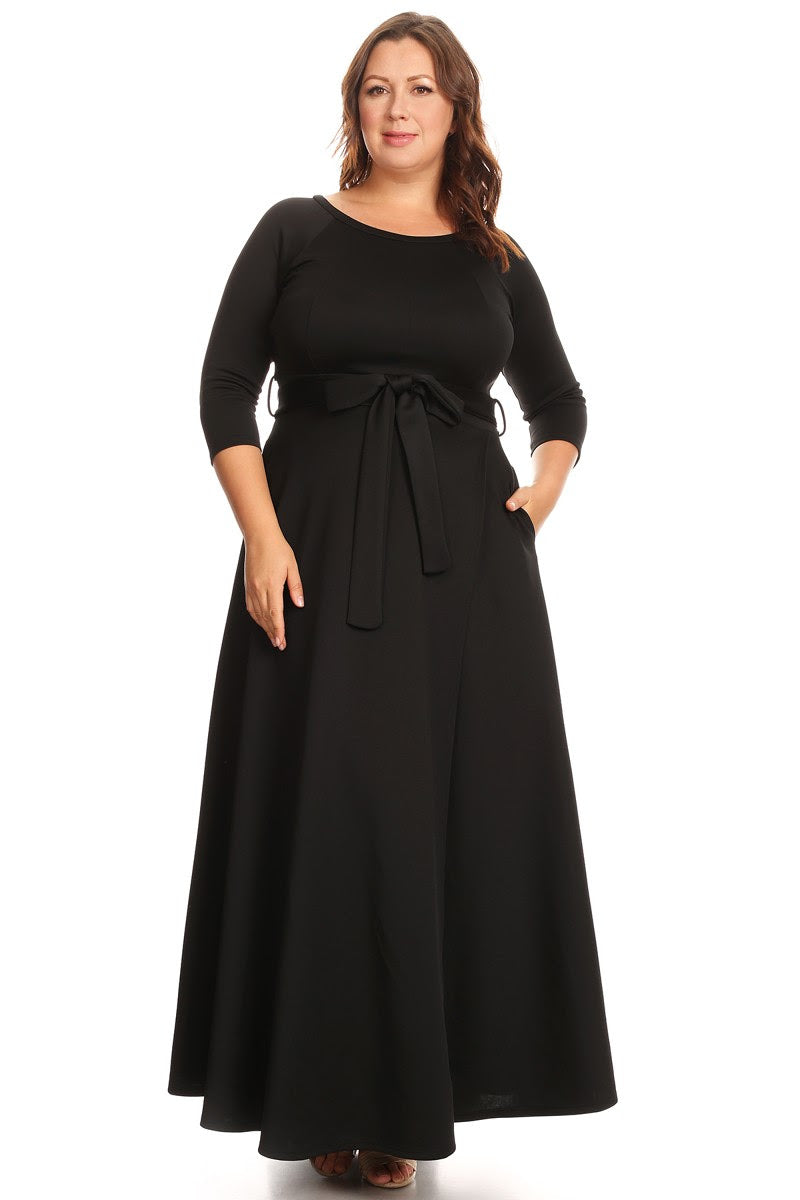 Black Emily Belted Gown