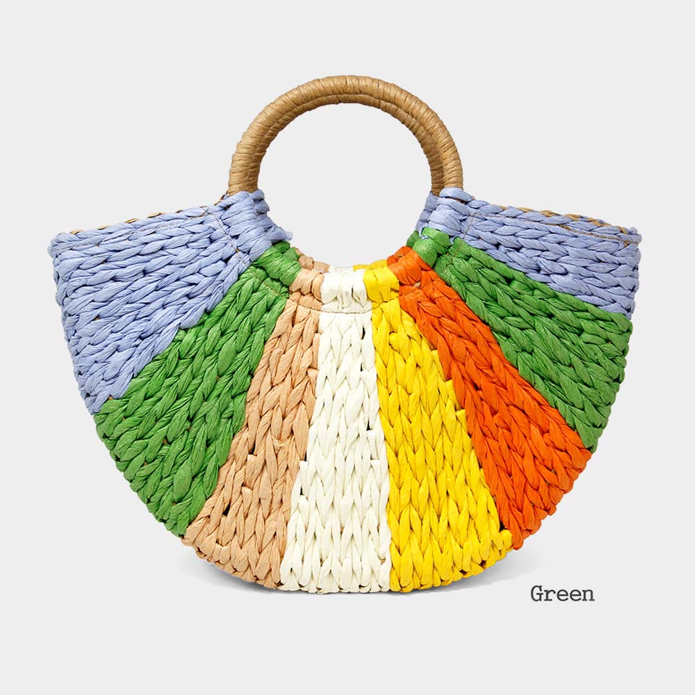 Load image into Gallery viewer, Green Multi Straw Tote Bag
