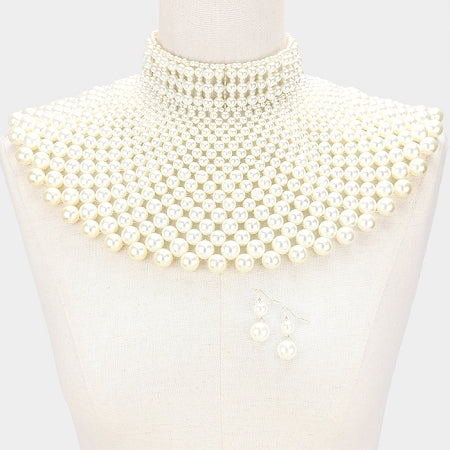 Cream Pearl Armor Bib Necklace