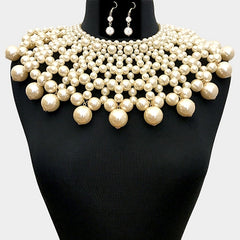 Cream Pearl Bib Choker Necklace