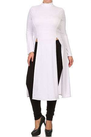 Turtleneck Long Tunic With High Slit, Front Slit Top, Plus Size