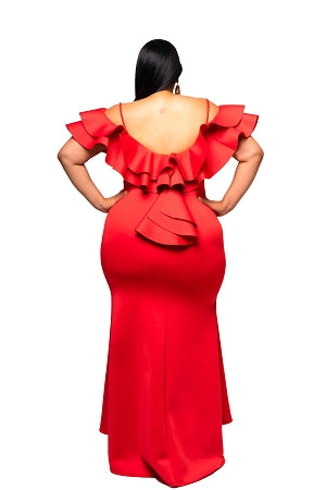 Red Kim Ruffle Gown