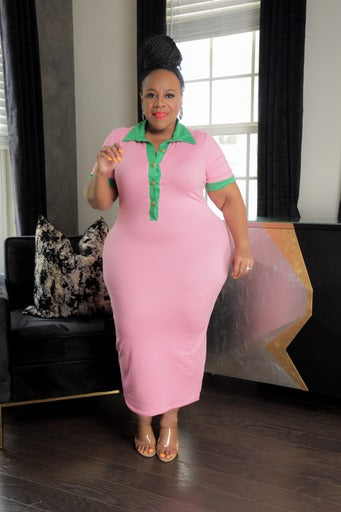 Load image into Gallery viewer, Pink &amp;amp; Green Shirt Dress
