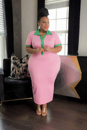 Load image into Gallery viewer, Pink &amp;amp; Green Shirt Dress
