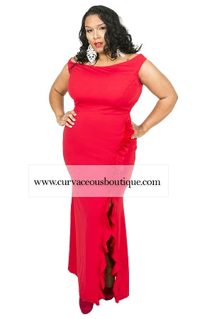 Red Nadia Ruffle Gown