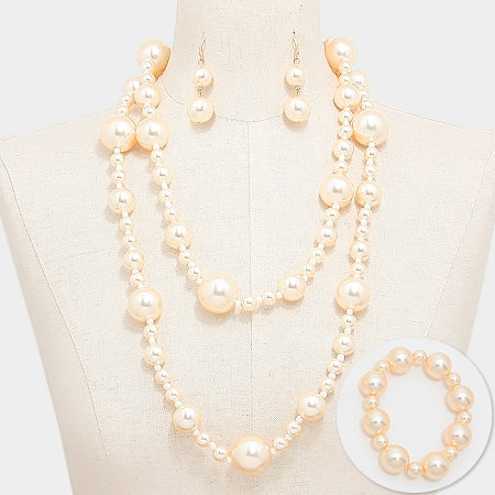 Chunky Ball Pearl Long Necklace Set