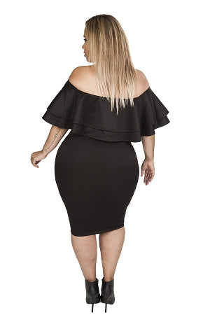 Black Off Shoulder Double Layer Dress