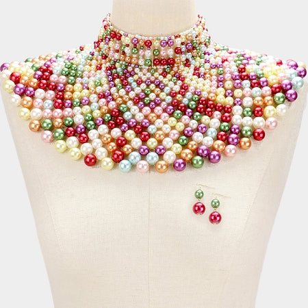 Load image into Gallery viewer, Light Multi Pearl Armor Bib Necklace
