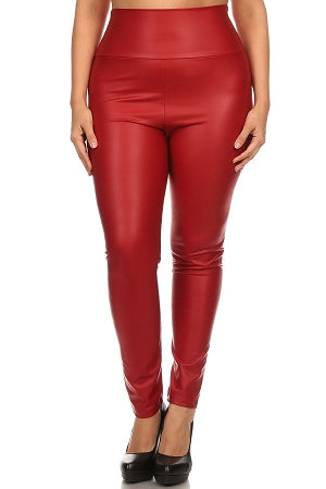 Red High Waist Faux Leather Leggings
