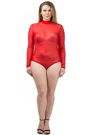 Red Contrast Mesh Body-suit