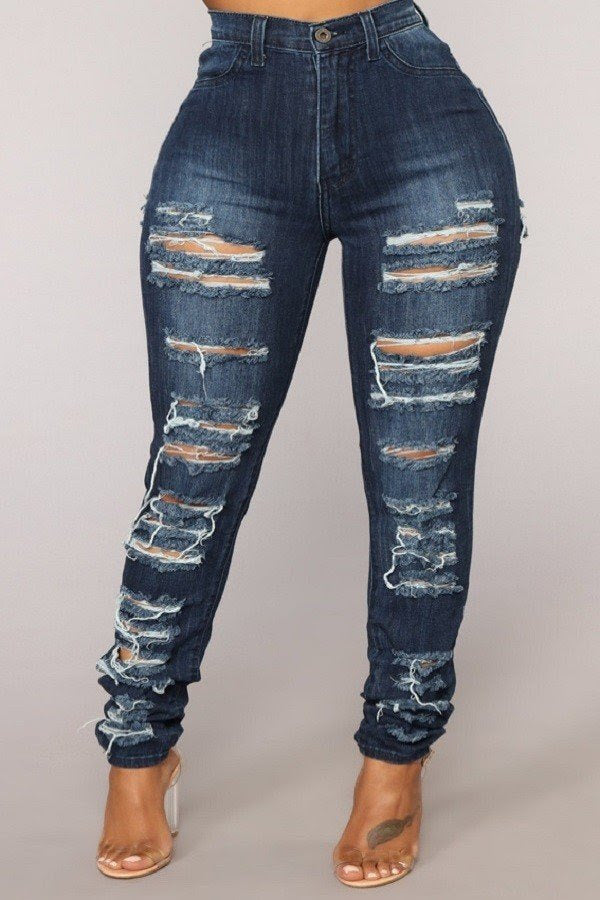 Dark Blue Double Ripped Jeans