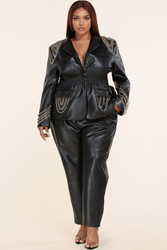 Black Swooping Chain Pant Suit