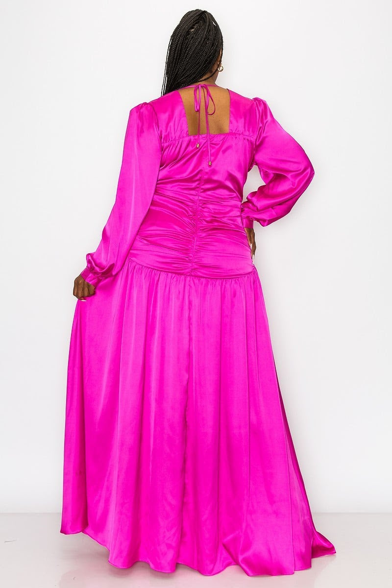 Pink Draped In Satin Dress