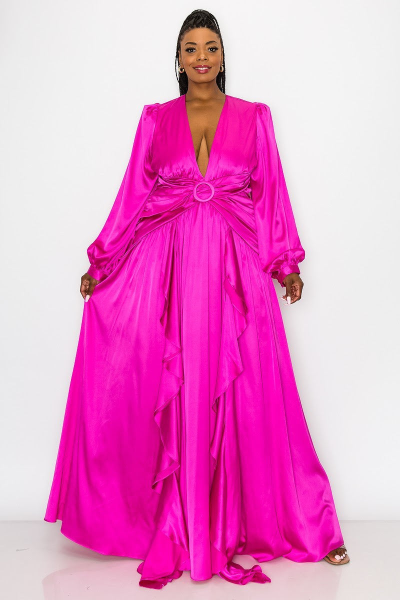 Pink Draped In Satin Dress