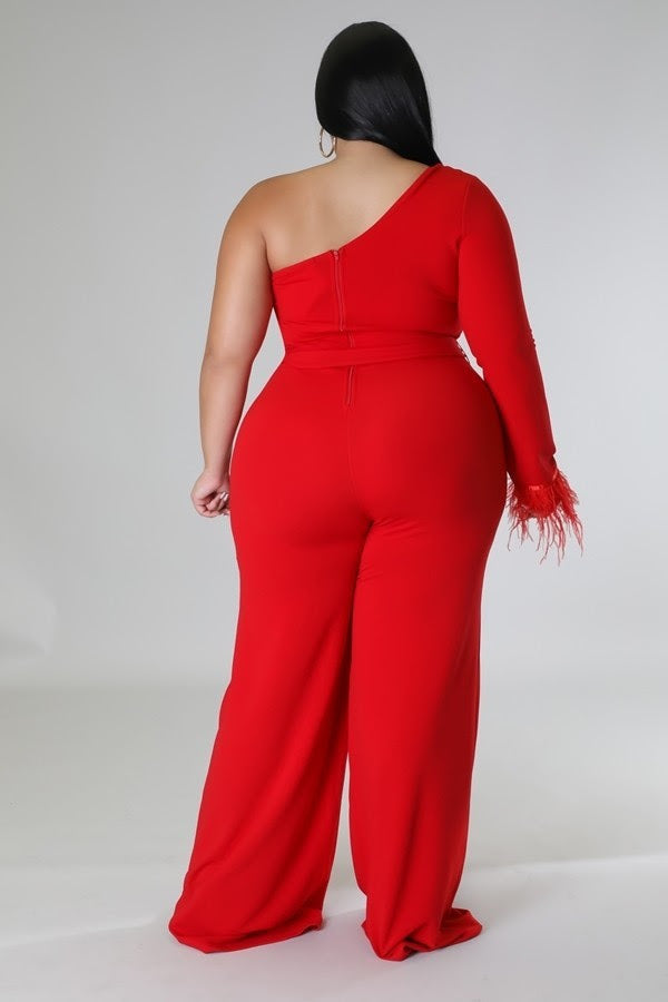 Red Fancy Feather Jumpsuit