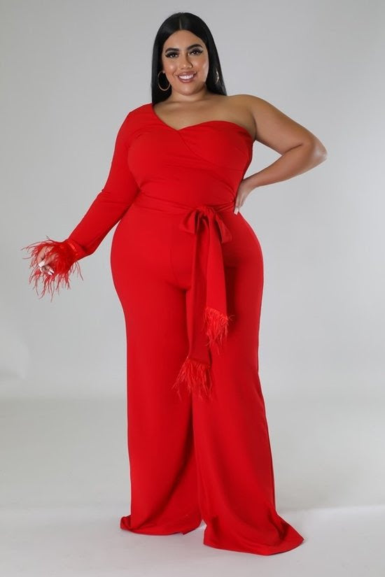 Red Fancy Feather Jumpsuit