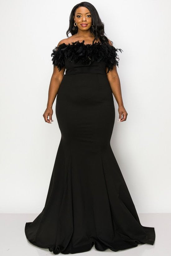 Black Chella Strapless Feather Gown