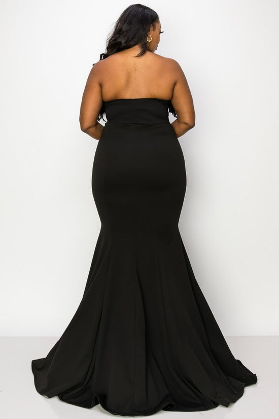 Black Chella Strapless Feather Gown