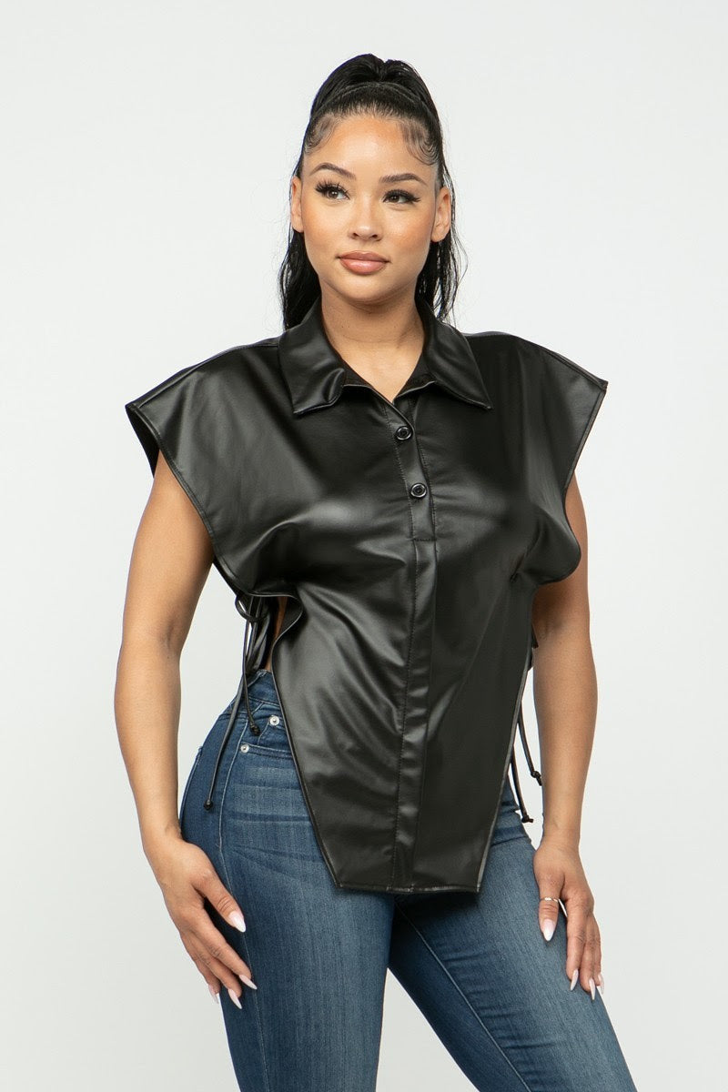 Faux Leather Pointed Down Top