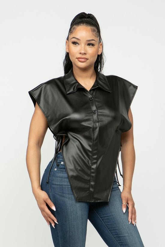 Fuax Leather Pointed Down Top