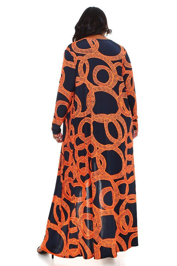 Orange Print Kimono Swim Set